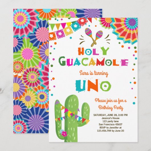 Uno Fiesta Première invitation anniversaire Cactus (Devant / Derrière)