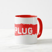 UNPLUG tekst op rode verf mok (Voorkant rechts)