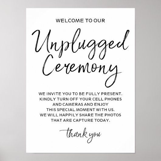 Unplugged Ceremony 12x16 Sign Poster (Voorkant)