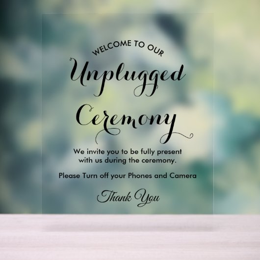 Unplugged Ceremony Black White Wedding Acryl Bord (Neutraal)