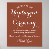 Unplugged Ceremony Brown White Wedding Poster (Voorkant)