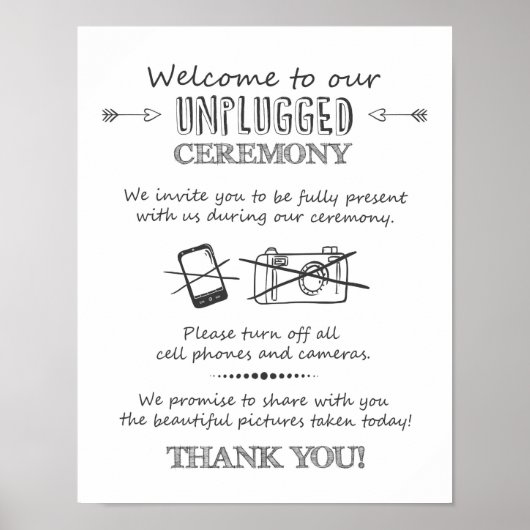 Unplugged ceremony bruiloft poster Ceremony-teken (Voorkant)