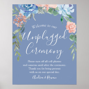 Unplugged Ceremony Dusty Blue en Pink Wedding Poster