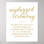 Unplugged Ceremony Elegant Gold Script Wedding Poster (Voorkant)