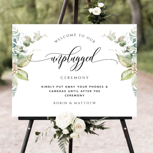 Unplugged Ceremony Eucalyptus Greenery Sign Poster