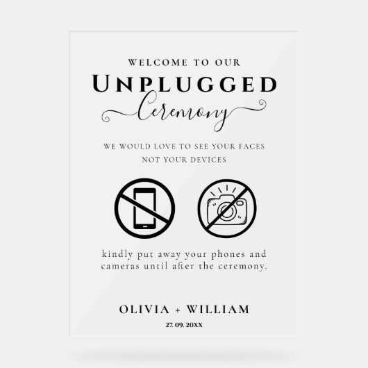 Unplugged Ceremony Frosted Wedding Sign Acryl Bord (Voorkant)