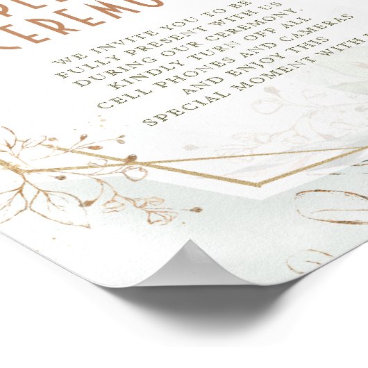 Unplugged Ceremony Sign Green & Gold Geometric Poster (Hoek)