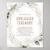 Unplugged Ceremony Sign Green & Gold Geometric Poster (Voorkant)