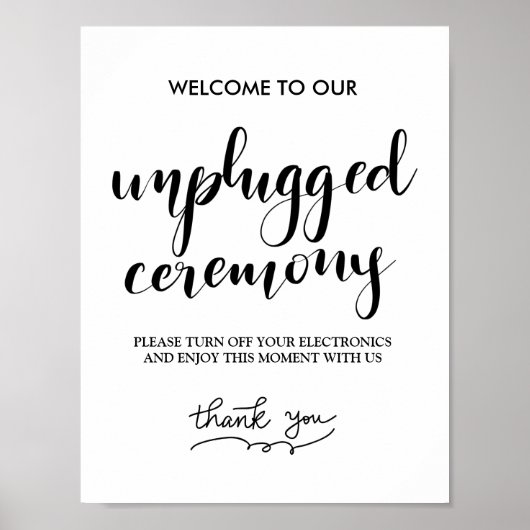 Unplugged Ceremony Simple Handwrite Wedding Sign Poster (Voorkant)