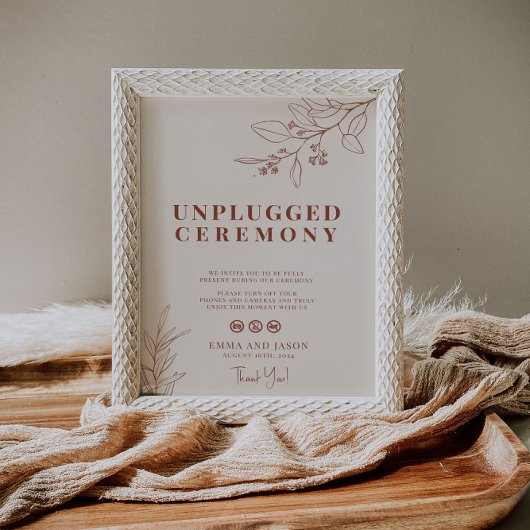 Unplugged Wedding Ceremony Sign Boho Floral Poster
