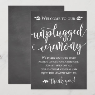 Unplugged Wedding Ceremony Sign Kaart 5x7
