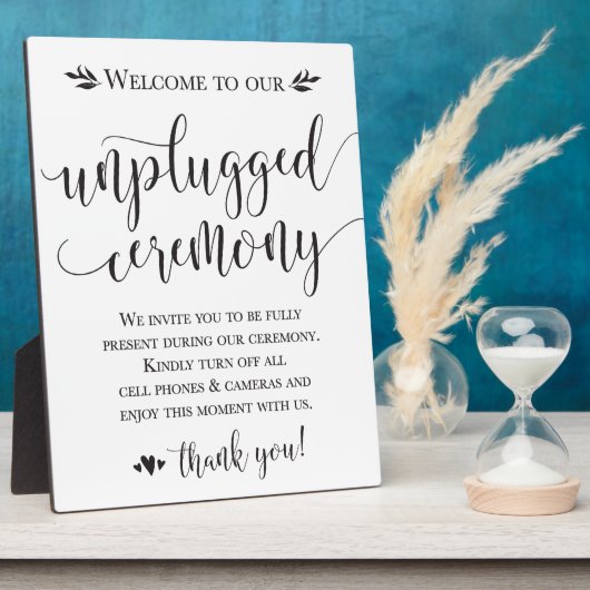 Unplugged Wedding Ceremony Sign Plaque 8x10 Fotoplaat (Zijkant)