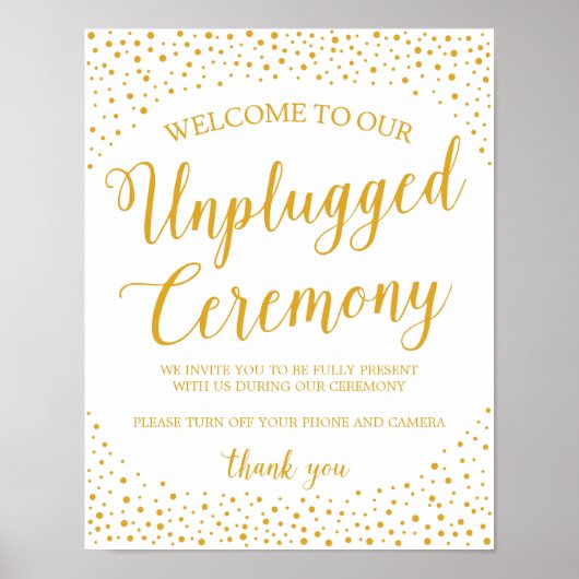 Unplugged Wedding Gold Confetti Poster (Voorkant)