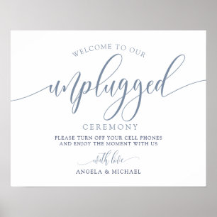 Unplugged Wedding Sign - Typography (Dusty Blue) Poster
