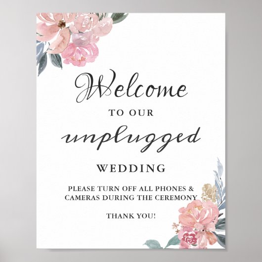 Unplugging Wedding Ceremony Sign Dusty Pink Floral Poster (Voorkant)