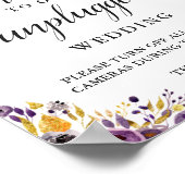 Unplugging Wedding Ceremony Sign Paars Gold Floral Poster (Hoek)