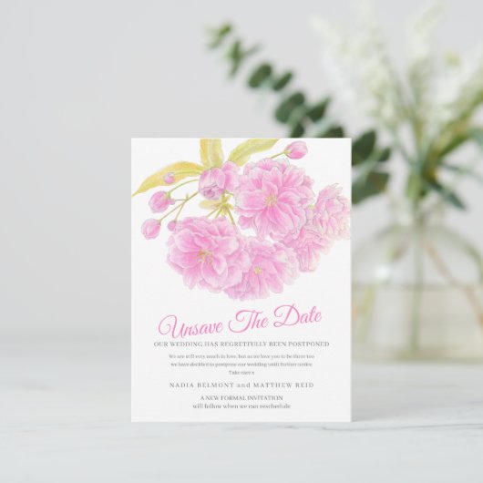 Unsave de datum bruiloft verandering uitgestelde b save the date (Staand voorkant)