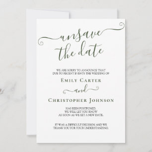 Unsave the Date Elegant Green Wedding Update Card Save The Date