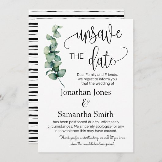 Unsave the date of datumbruiloft change greenery i kaart (Voorkant / Achterkant)