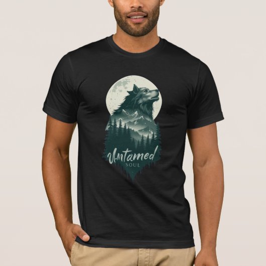 Untamed Soul Wolf Forest Moon T-Shirt (Devant)