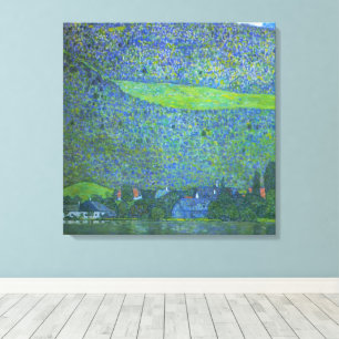 Unterach am Attersee door Klimt, Vintage Art Nouve Canvas Afdruk