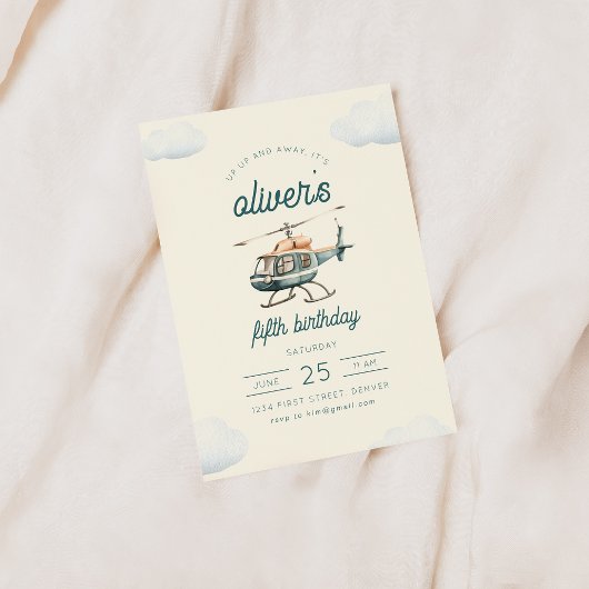 Up and Away Helikopter Vlucht Verjaardag Uitnodige Kaart