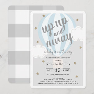 Up and Away Hete Luchtballon Blauw Baby shower Kaart