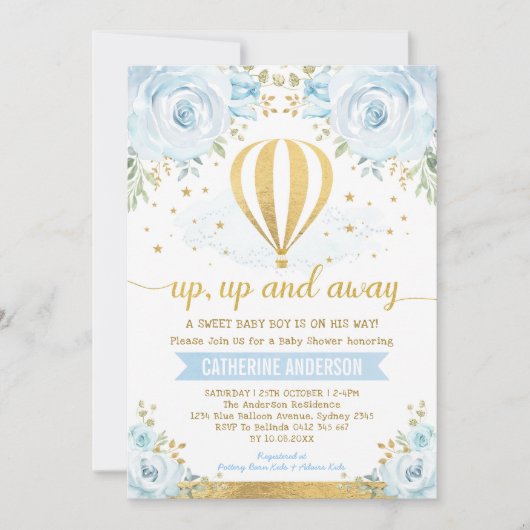 Up and Away Hete Luchtballon Boy Baby shower Kaart (Voorkant)