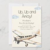 Up and Away Vliegtuig Vliegende Verjaardag Uitnodi Kaart (Voorkant)