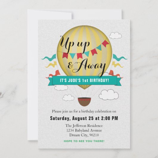 Up & Away Baby's First Birthday invitation (Devant)