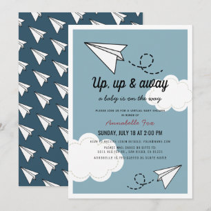 Up & Away Papiervliegtuig Blauw Virtueel Baby show Kaart