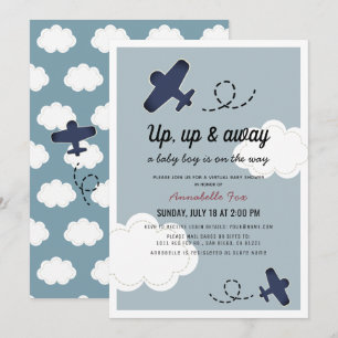 Up & Away Vliegtuig Blue Boy Virtual Baby shower Kaart