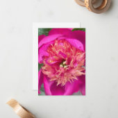 Up-close Hot Pink Peony Notitiekaartje (Voorkant / Achterkant in situ)