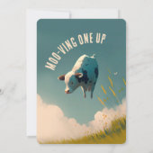 "Up in the Clouds" Koe-Theme Party Kaart (Achterkant)