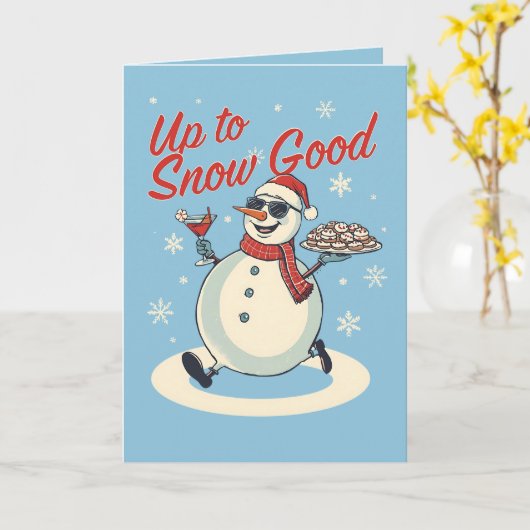 Up to Snow Good – Funny Christmas Snowman Pun Kaart (Gele Bloem)