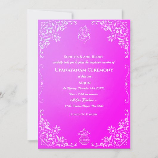 Upanayanam aka Hindoestaanse Heilige Draad Janeu C Kaart (Voorkant)