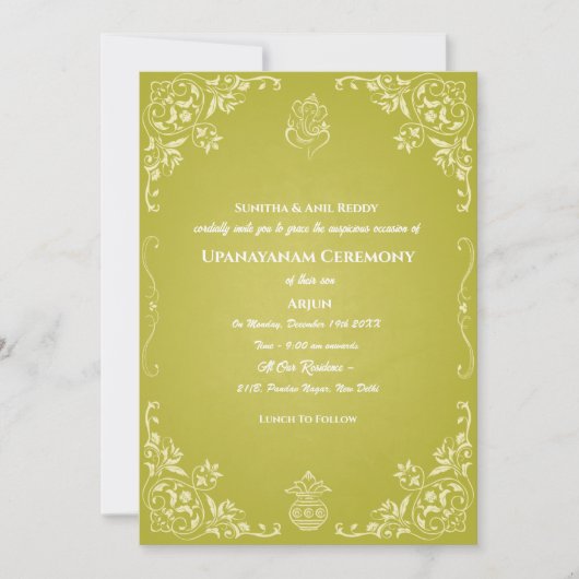 Upanayanam aka Hindoestaanse Heilige Draad Janeu C Kaart (Voorkant)