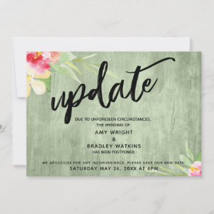 "Update" Bloemen Groen Hout Uitgesteld Trouwen Kaart