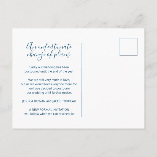 Update om het blauw-wit hart-huwelijk afgeblazen p aankondigingskaart (Achterkant)