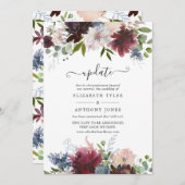 Update over Bourgogne, marine en blush Floral Wedd Kaart (Voorkant / Achterkant)