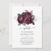 Update van Marsala, Black en Silver Floral Wedding Kaart (Voorkant)