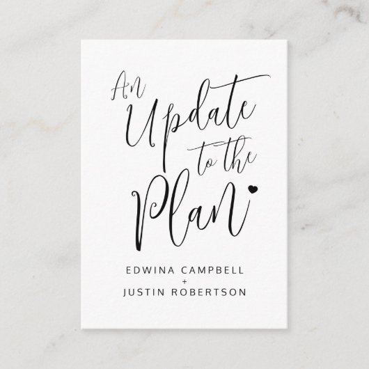 Update voor plannen zwarte witte bruiloft geannule informatiekaartje (Voorkant)