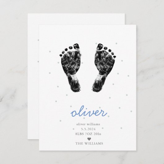Upload Aangepaste Baby voetafdruk Blue Boy Geboort Aankondiging (Voorkant / Achterkant)