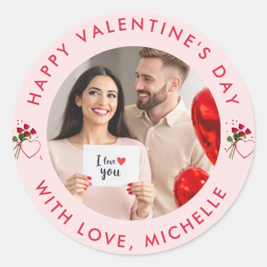 upload afbeelding Custom Photo Happy Valentine's D Ronde Sticker (Voorkant)