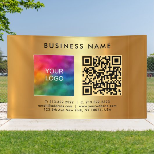 Upload Business Logo Custom QR Code Gold Outdoor Spandoek (Buitenkant)