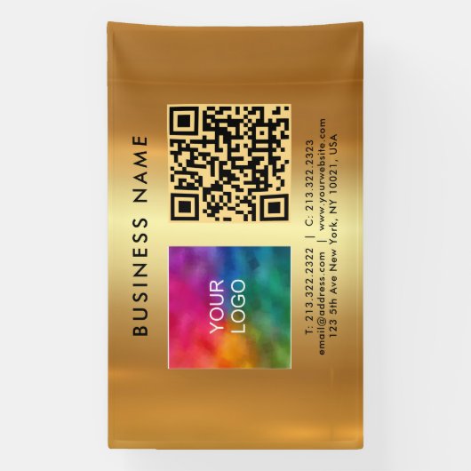 Upload Business Logo Custom QR Code Gold Outdoor Spandoek (Verticaal)