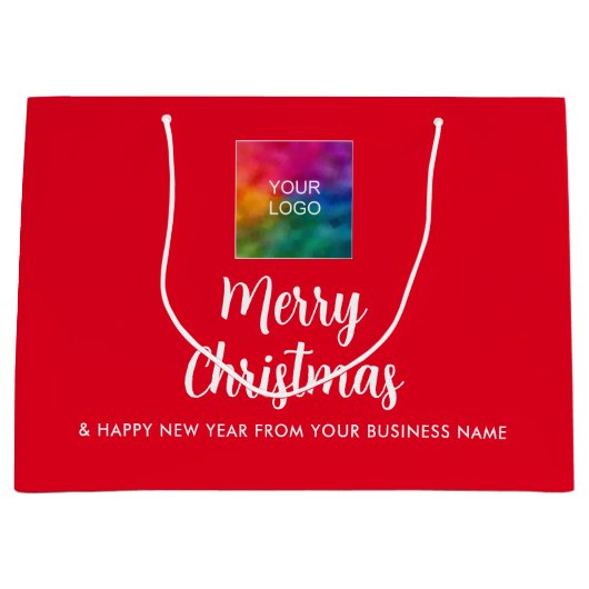 Upload Business Logo Hier Sjabloon Vrolijk Kerstfe Groot Cadeauzakje (Voorkant)