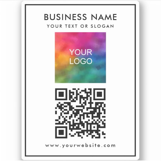 Upload Business Logo Voeg tekst QR Code Sjabloon Sticker (Voorkant)