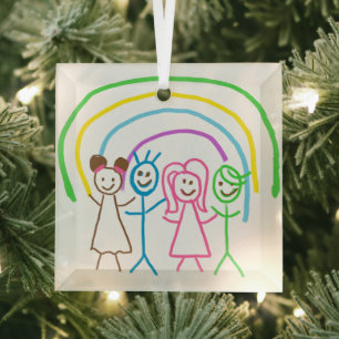 Upload Childs Drawing Draai Kinder kunstwerk naar Glas Ornament