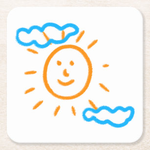 Upload Childs Drawing Draai Kinder kunstwerk naar Vierkante Kartonnen Onderzetter